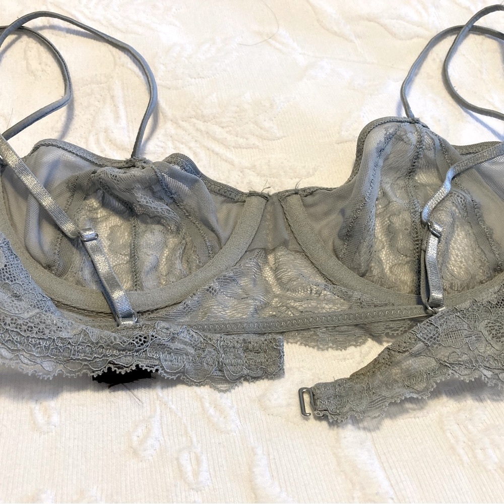 ZARA Blue - Gray Sheer Lace Balconette Bra with Underwire - Size Small - Picture 6 of 8